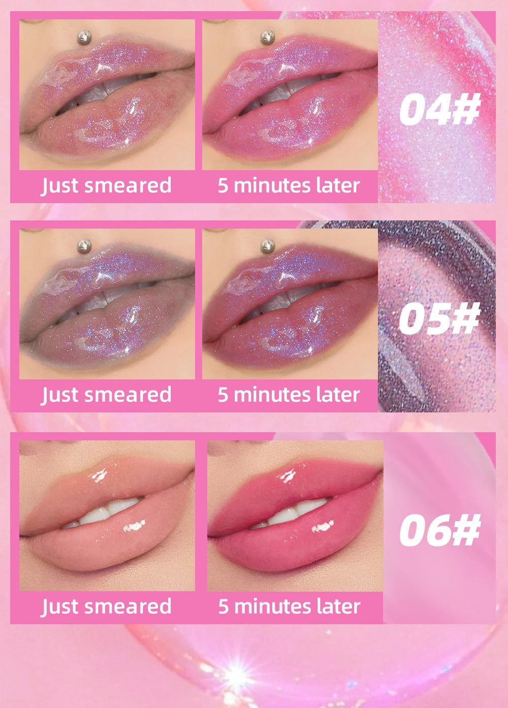 QIBEST Lip Oil Magic Warm Color Changing Lipstick Balm Lip Glaze Transparent Moisturizing Lipgloss Shiny Glitter Lips Cosmetics