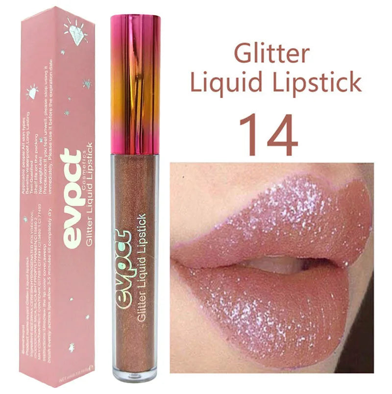 15 Color Glitter Liquid Lipsticks Shimmer Shiny Lipgloss Pearlescent Lip Tint Waterproof Long Lasting Matte Diamond Lips Glaze