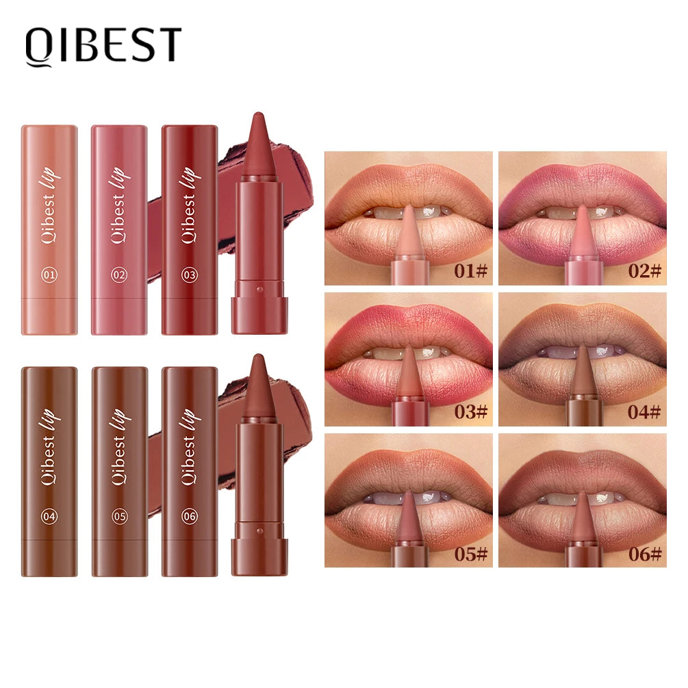 QIBEST 6 Color Matte Lipliner Lipstick Waterproof Lip Stain Lipstick Natural Nude Pink Lip Liner Outline Lips Contour Makeup