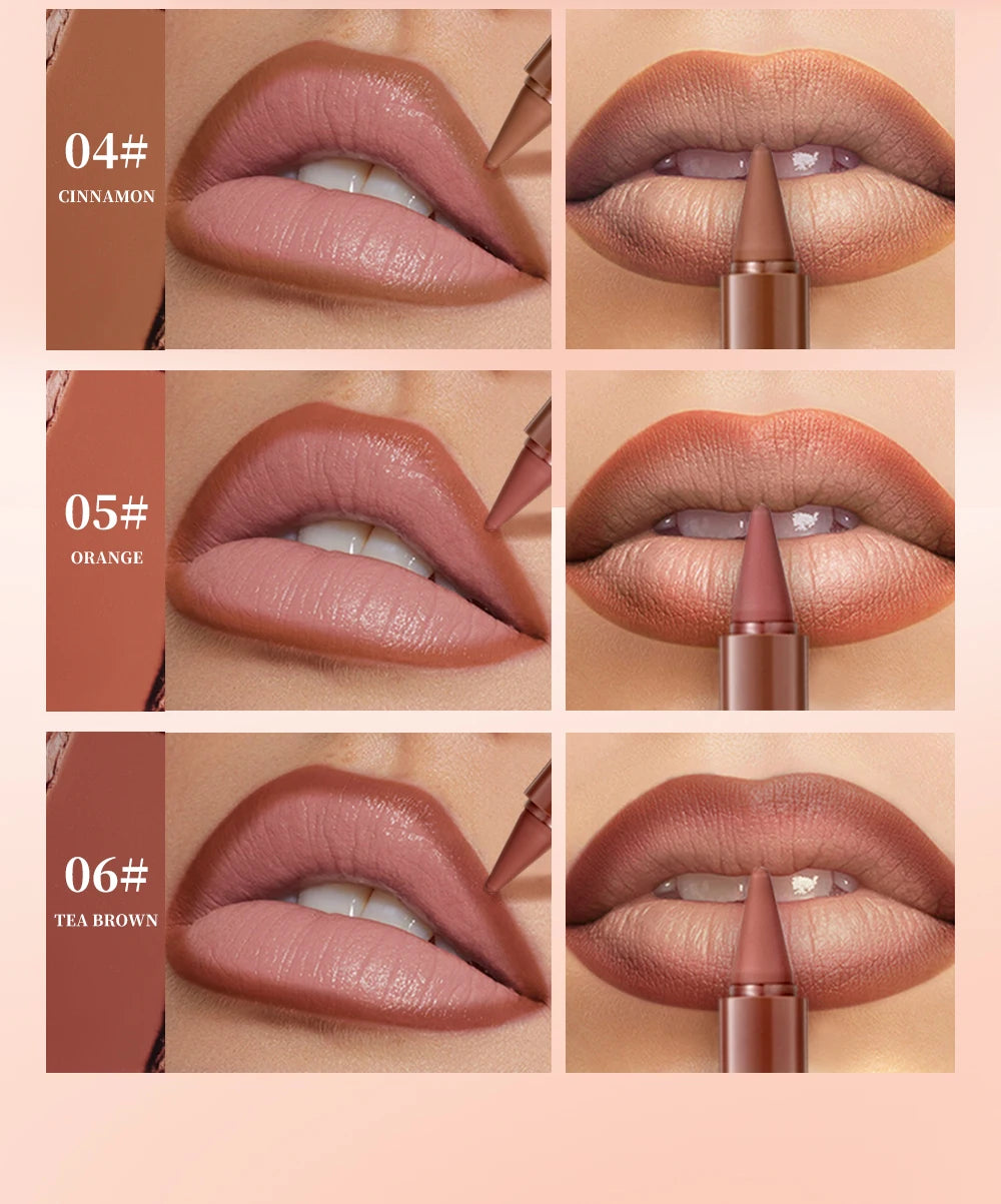 QIBEST 6 Color Matte Lipliner Lipstick Waterproof Lip Stain Lipstick Natural Nude Pink Lip Liner Outline Lips Contour Makeup