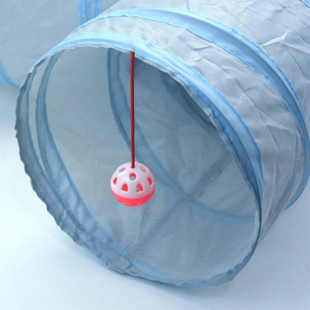 Gray 3-Way Foldable Pet Cat Tunnel Tube Toy Kitten Tunnel Toy With Peep Hole Pet Training Interactive Toy Tunnel Tube