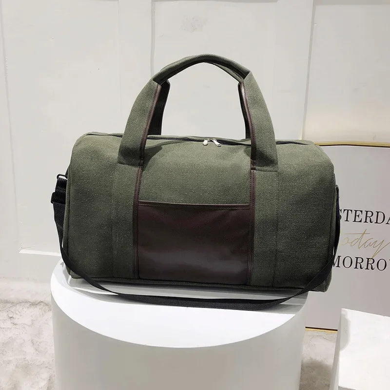 Canvas Simple Travel Luggage Handbags Solid Durable Duffel Shoulder Bags Crossbody Weekend Carry Organizer for Men Women