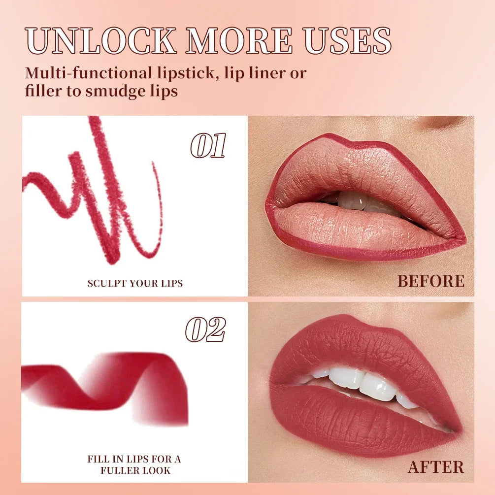 QIBEST 6 Color Matte Lipliner Lipstick Waterproof Lip Stain Lipstick Natural Nude Pink Lip Liner Outline Lips Contour Makeup