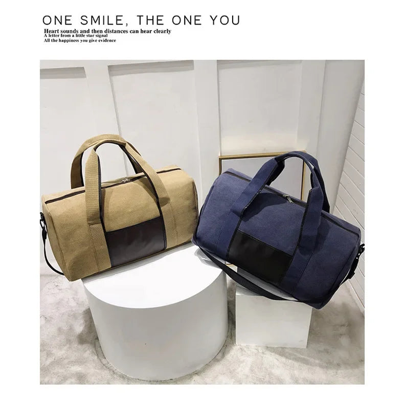 Canvas Simple Travel Luggage Handbags Solid Durable Duffel Shoulder Bags Crossbody Weekend Carry Organizer for Men Women