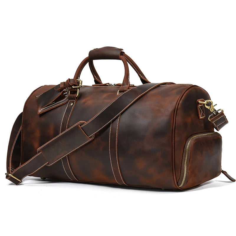 Fashionable Style Men's Leather Travel Handbags Real Cowhide Leather Duffle Bags For Man Male Weekend Bags With Shoe Pocket