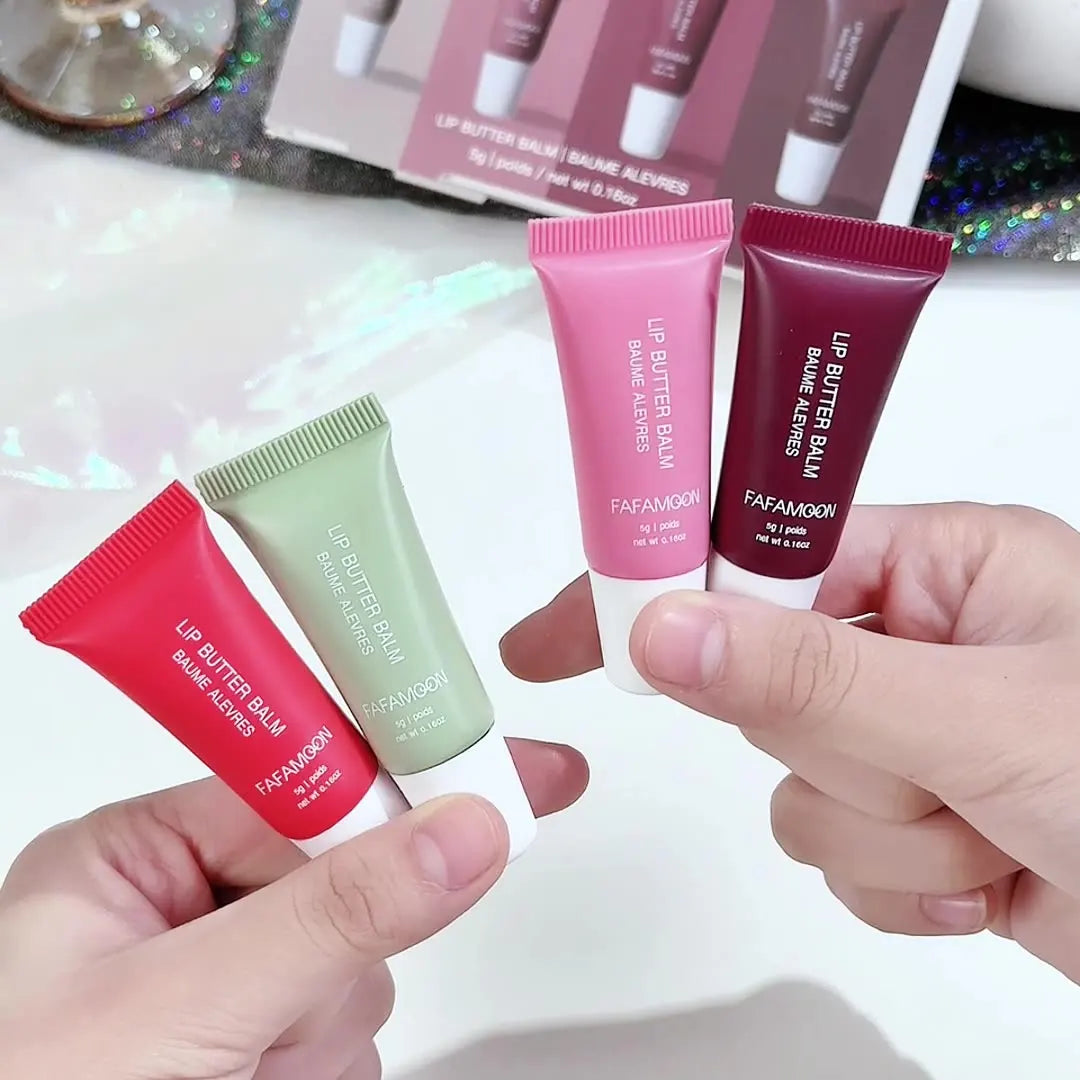 FAFAMON 4 Color Doodle Lip Butter Mirror Nourishing Lip Glaze Set Multicolor Plumping Lip Oil Moisturizing Glass Lip Oil Set