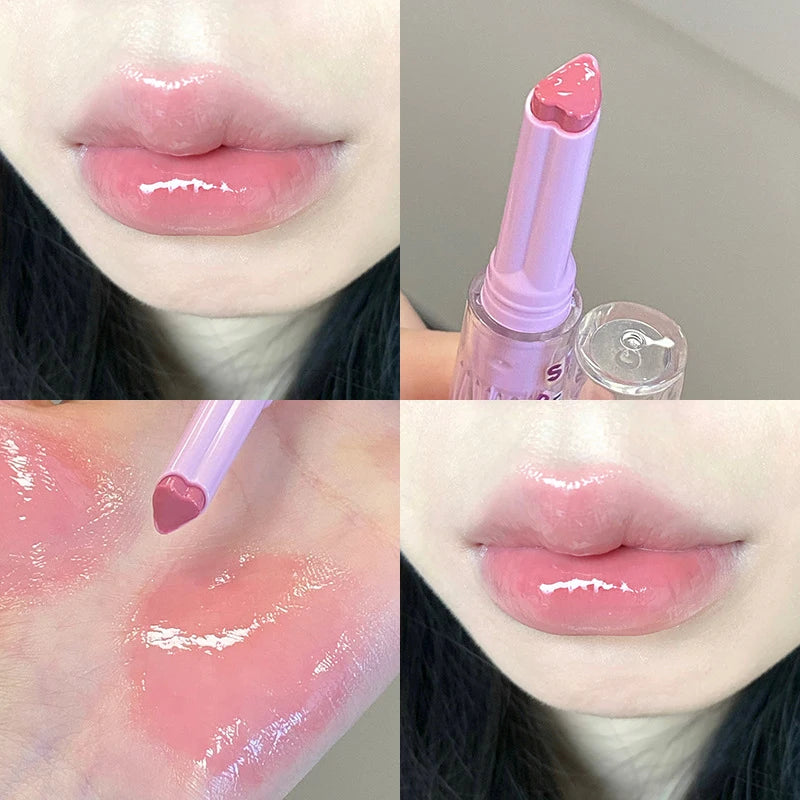 CAPPUVINI Love Shape Lipstick Flower Jelly Water Lip Gloss Clear Light Hydrating Lip Tint Non-stick Cup Korea Cosmetic
