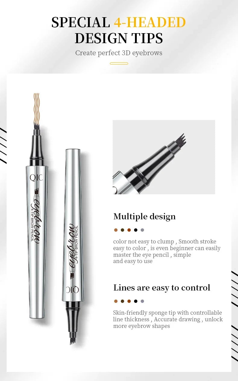 Eyebrow Pen 4 Forks Tip Eyebrow Tattoo Pencil Long Lasting Quick Drying Ultra-fine Sweat-Proof Dark Brown Makeup