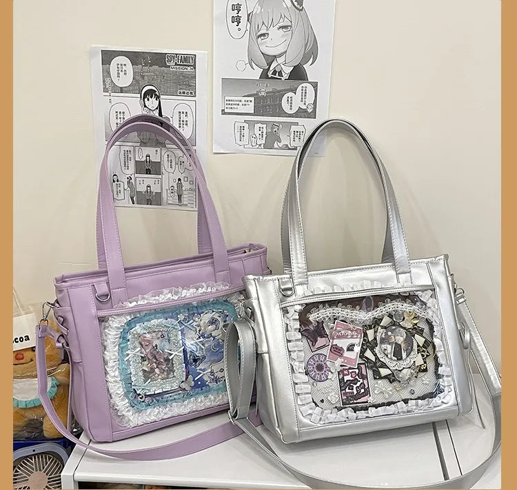 Womens Shoulder Bag Leather Sweet Lolita Jk Elegant Cute Casual Ita Bag Japanese Style Transparent Fashion Handbag