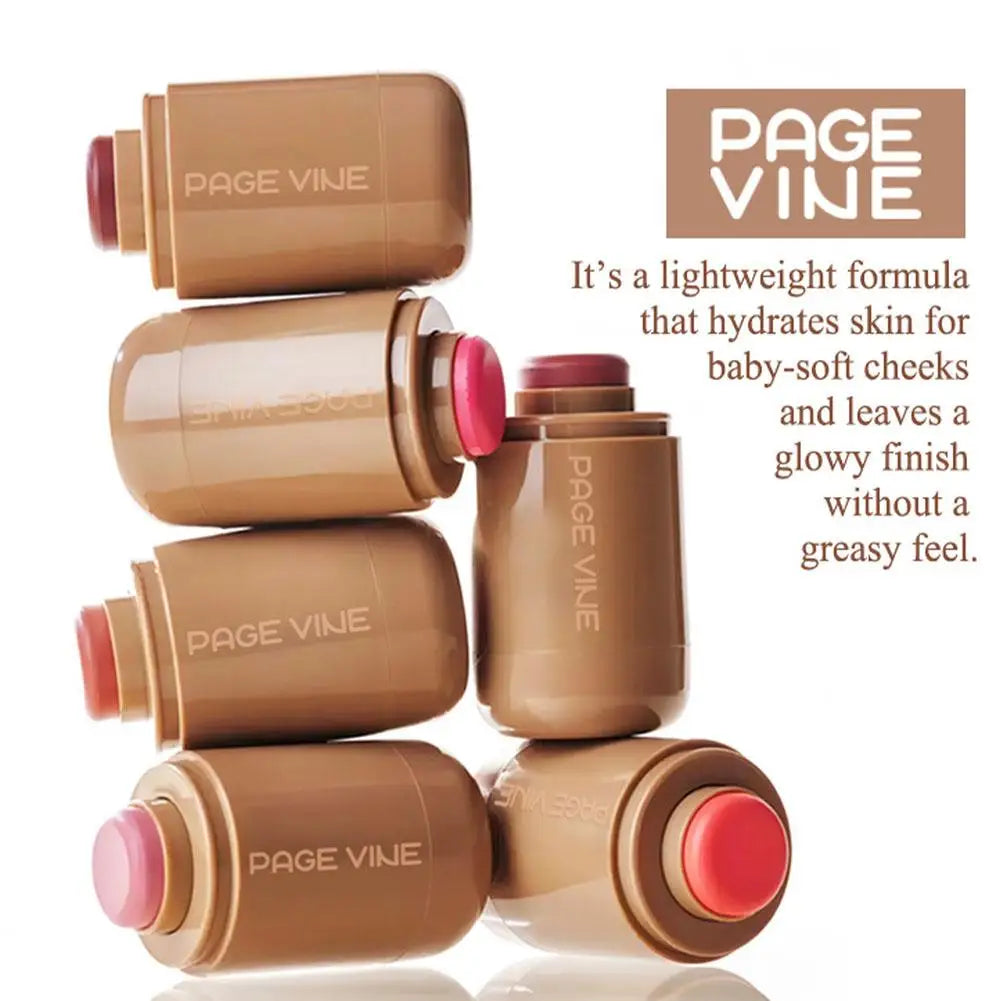 PAGE VINE Pocket Blush Stick Lip And Cheek Hydrating Stick Natural Rouge Powder Blush Cream Lipstick Cheek Easy To Apply Color
