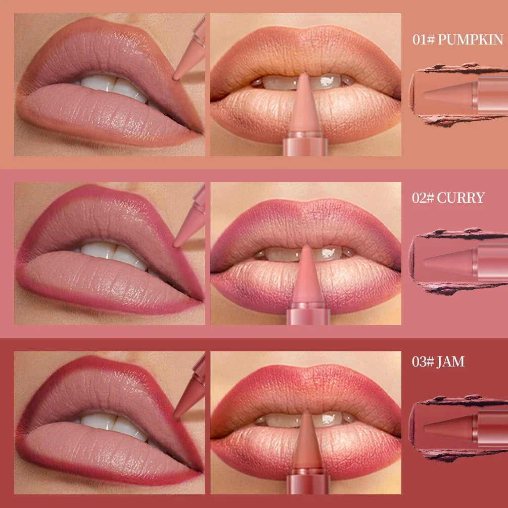 QIBEST 6 Color Matte Lipliner Lipstick Waterproof Lip Stain Lipstick Natural Nude Pink Lip Liner Outline Lips Contour Makeup