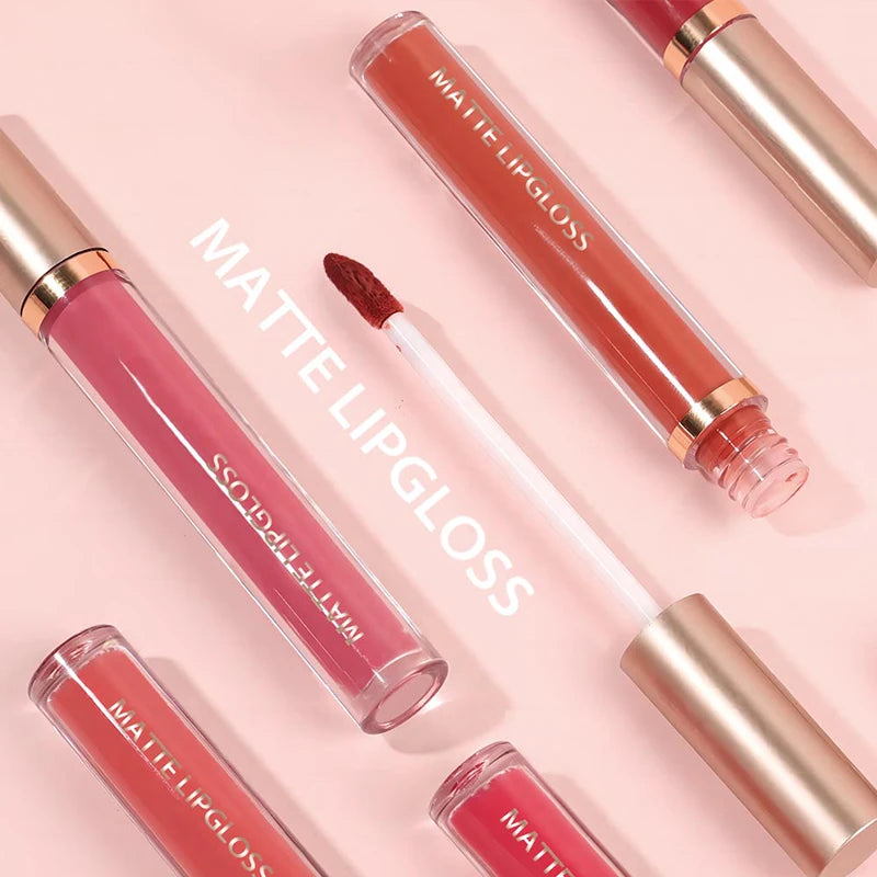 Matte Lip Gloss Two Sets Of 24-hour Waterproof Non Stick Cup Liquid Lipstick Long-lasting Beautiful Korean Cosmetics Set