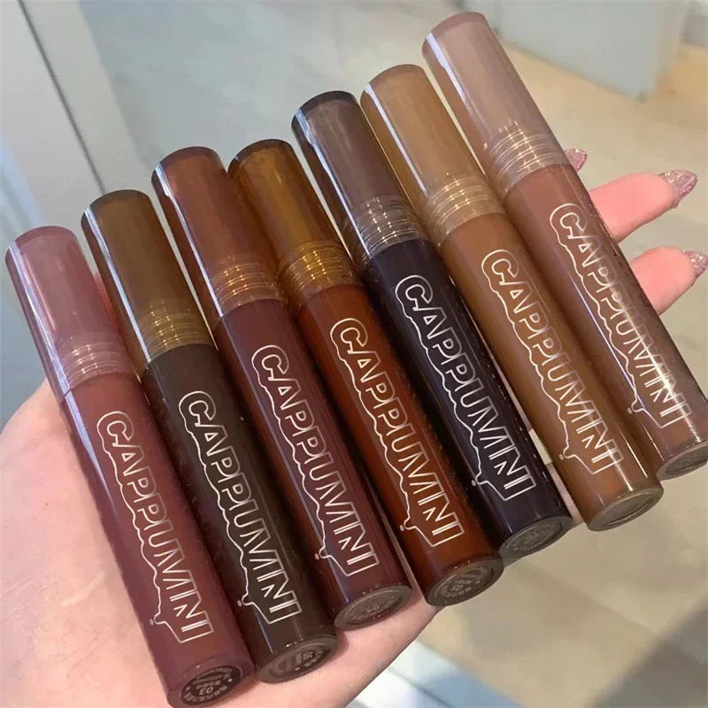 Punk Dark Brown Mirror Water Lip Gloss Red Lip Glaze Transparent Glass Lip Oil Waterproof Liquid Lipstick Clear Tint Makeup New