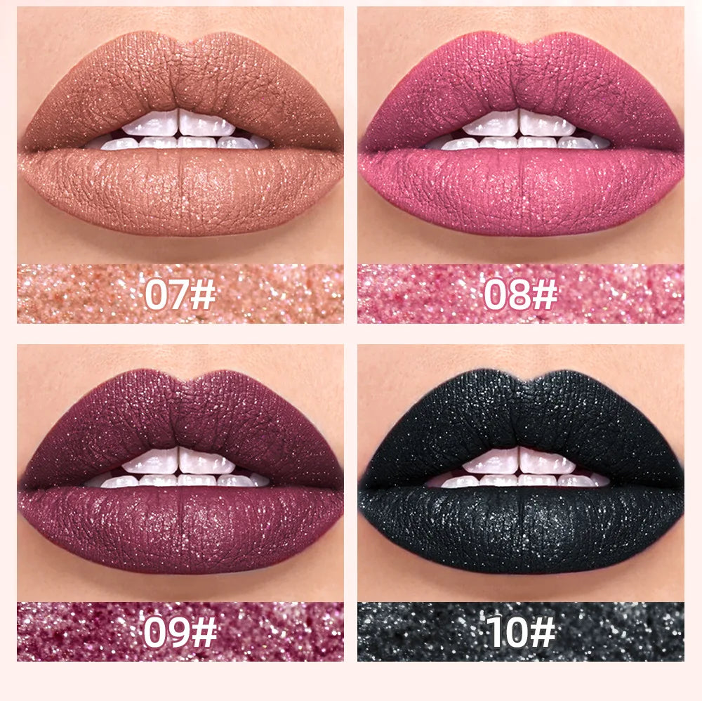 Diamond Shimmer Waterproof Lipgloss 10 Colors Liquid Lipstick Glitter Shiny Pearl Glaze Long Lasting Lip Tint Women Makeup