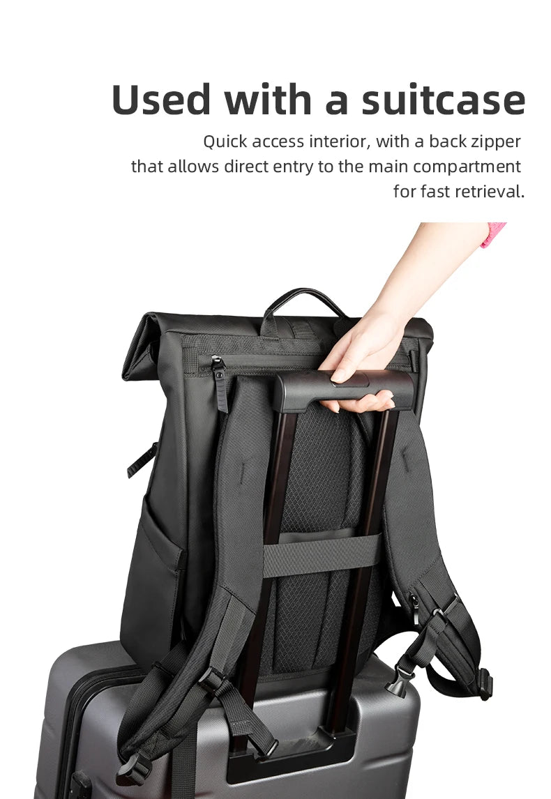 HK Business Roll Top Men's Backpack Large Capacity 15.6 Inch Laptop Bag Waterproof Hiking Travel Backpack Expandable School Bags