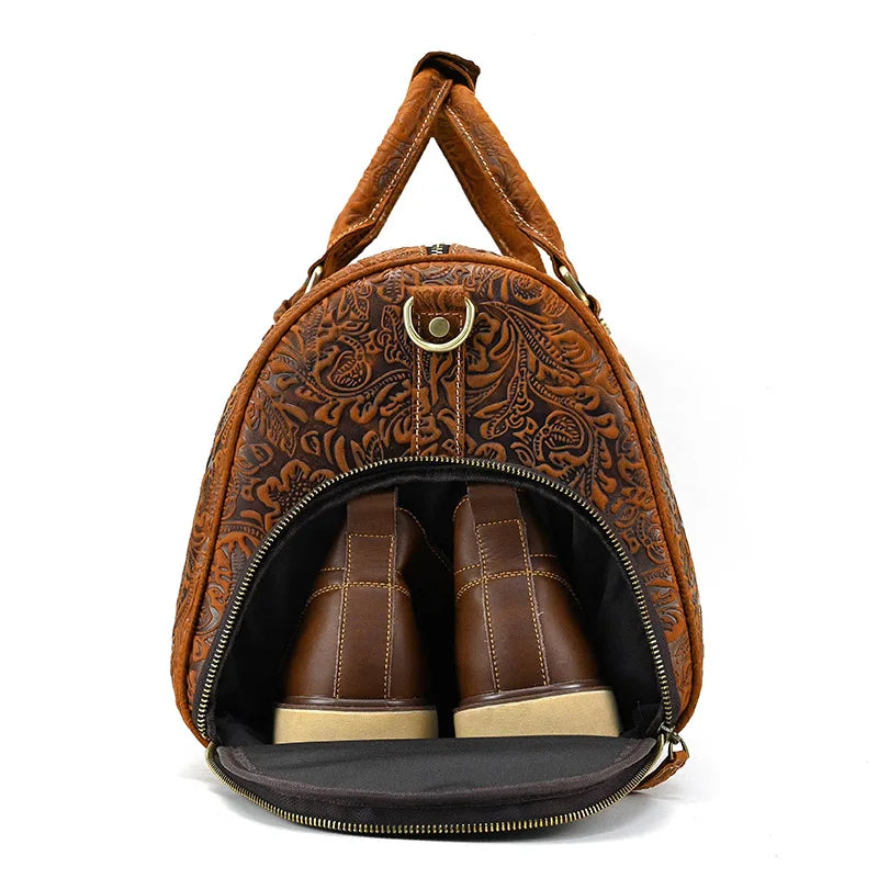 Fashionable Style Men's Leather Travel Handbags Real Cowhide Leather Duffle Bags For Man Male Weekend Bags With Shoe Pocket