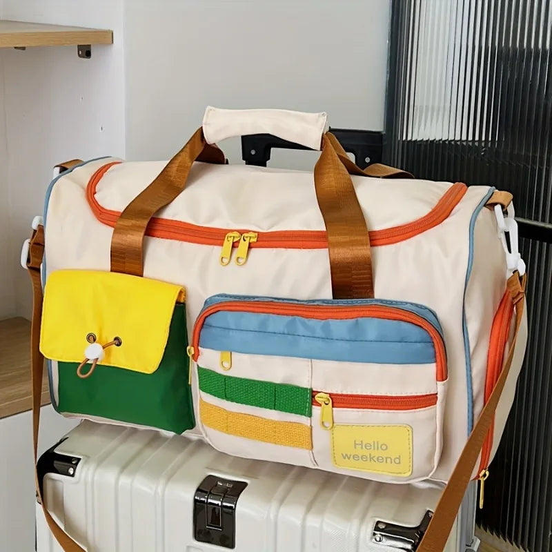 Large Capacity Oxford Fabric Gym Duffel Bag with Shoe Compartment & Adjustable Shoulder Straps, Multi-Pocket Travel Bag