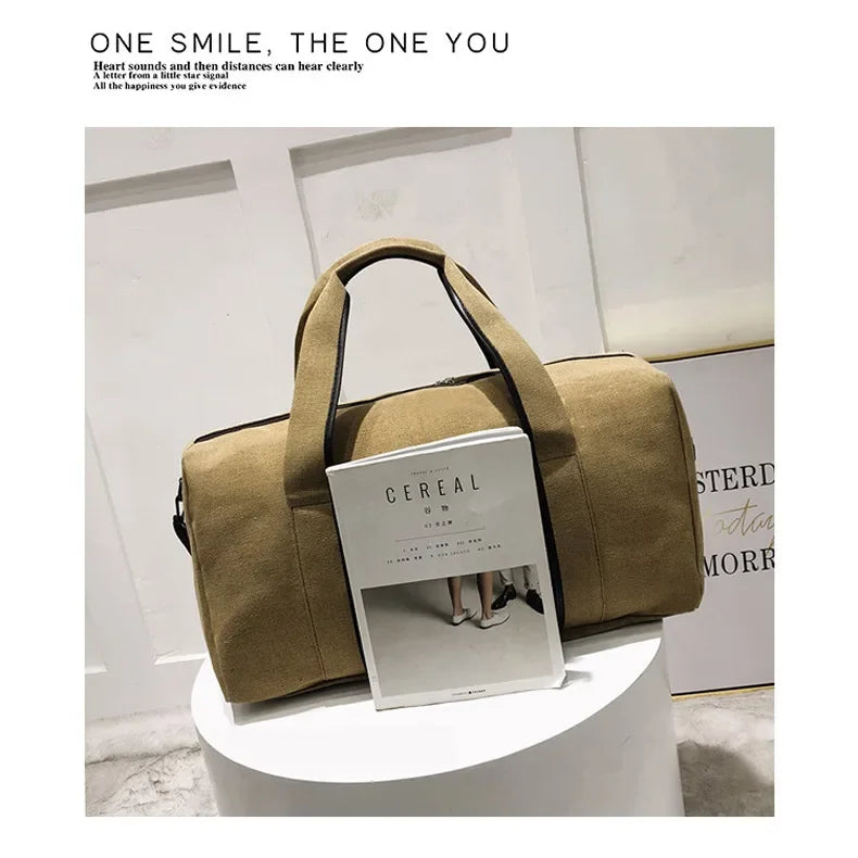 Canvas Simple Travel Luggage Handbags Solid Durable Duffel Shoulder Bags Crossbody Weekend Carry Organizer for Men Women