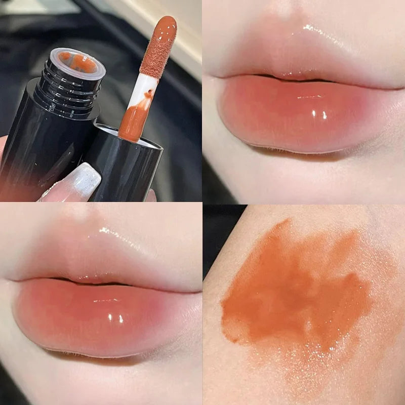 HERORANGE Color-Cooling Shimmering Lip Gloss Hydrating Silky Long-Lasting Color-Dyeing Clear Watery Mirror Lip Glaze