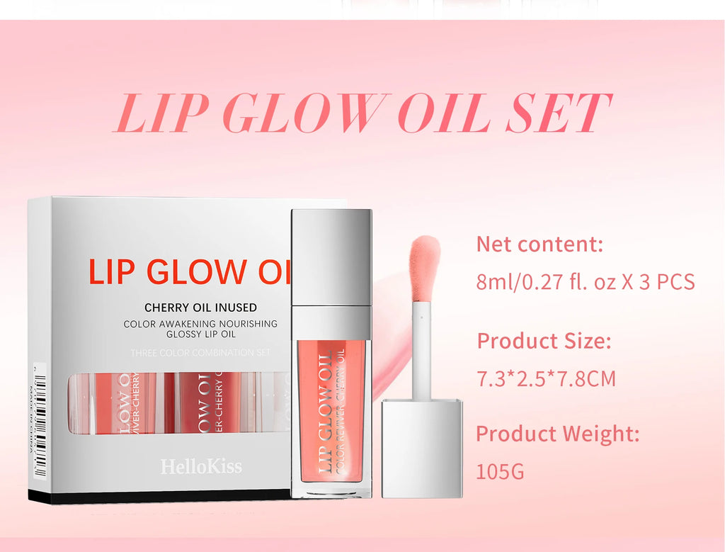 Crystal Jelly Moisturizing Lip Oil Set Plumping Lip Gloss Makeup Sexy Plump Lip Glow Oil Tinted Lip Plumper Set