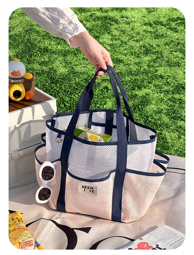 Gym Bag Beach Bag Fashions Transparent Waterproof Multi-Pocket Tote Swimming Mesh Bags High Volume Beach Organiser Travel Swim