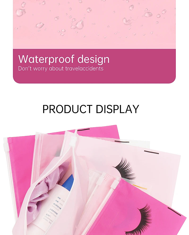 10pcs Eyelash Aftercare Bags With Zipper Toiletry Makeup Pouch Cosmetic Travel Beauty Tool Packaging Lash Extension Supplies
