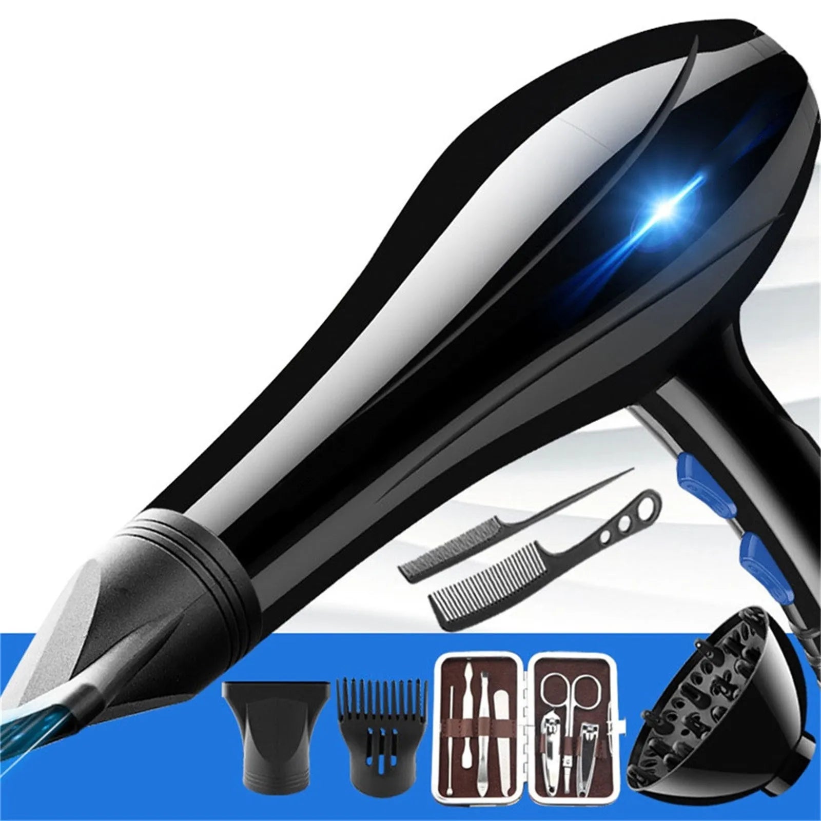 Household Hair Blow Dryer 2200W Black Heat Blower Dryer Beauty Salon Portable Hair Blow