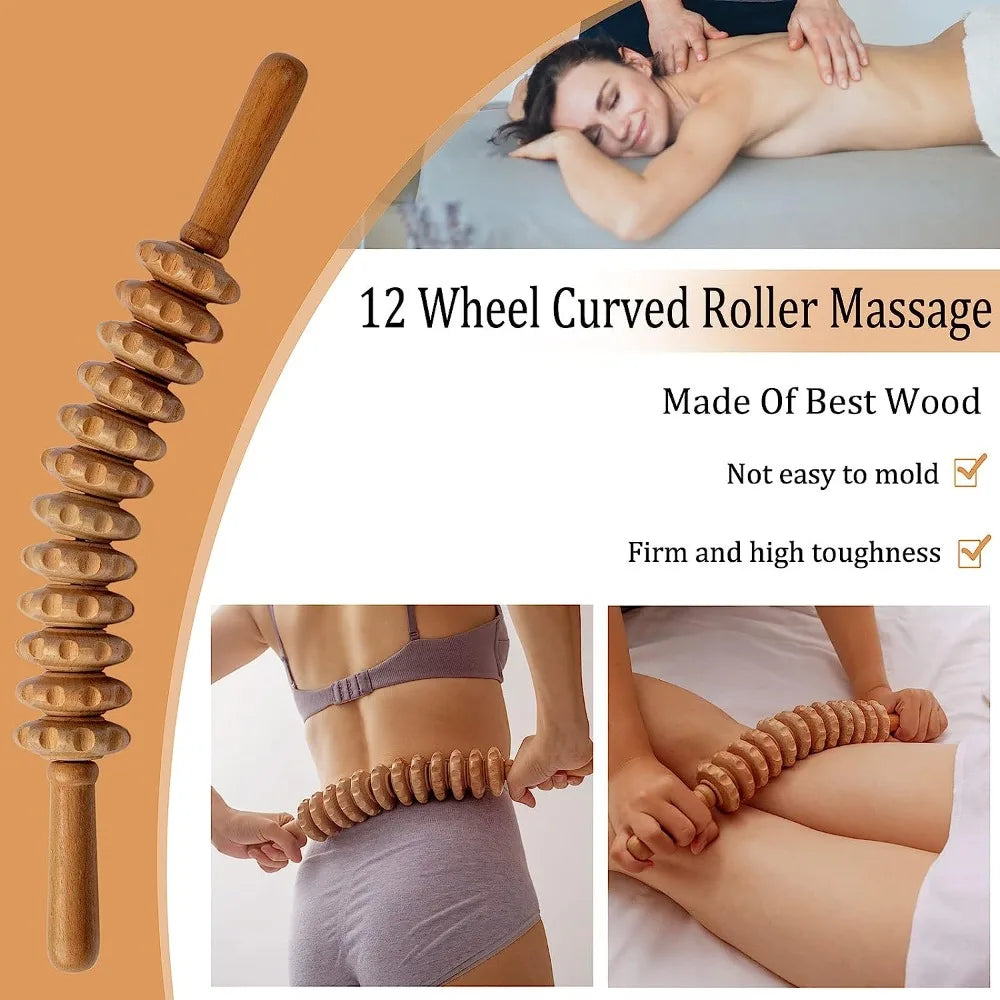 Wooden Therapy Massager Lymphatic Drainage Anti Cellulite Maderoterapia Kit - Body Contouring, Belly Waist Muscle Massage Relax
