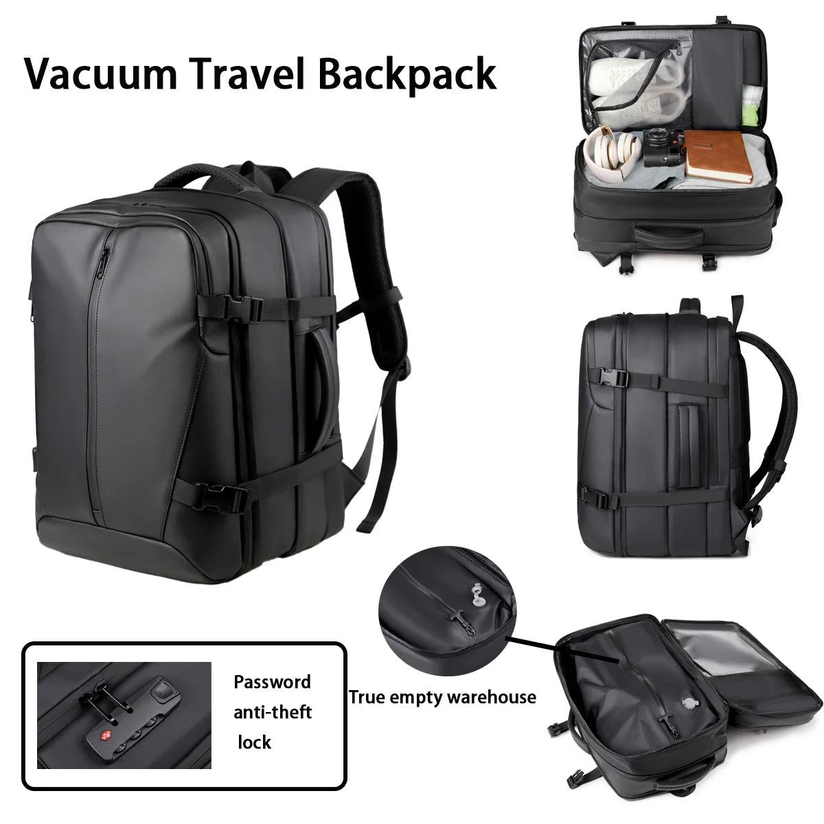 Unisex Vacuum Compression Solid Color Simple Travel Backpack, Large Capacity And Durable Multi-compartment Carry-on Bag