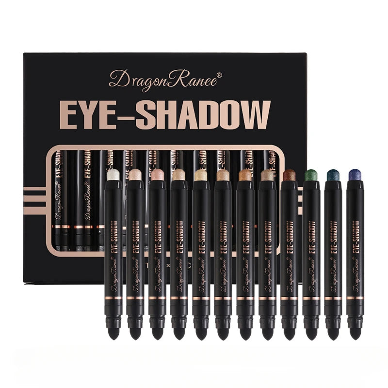 12-color Double Tip Eyeshadow Pen Set Metallic High Gloss Smudger Brighten Eye Makeup Pencil Shining Brown Eye Shadow Cosmetics