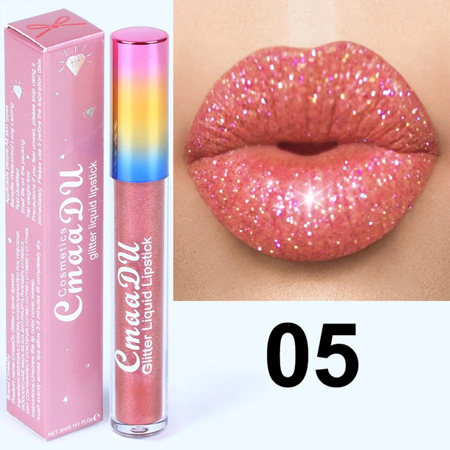 Pearlescent Diamond Lip Gloss Nude Candy Metal Glitter Liquid Lipstick Lips Moisturizer Cosmetics Metallic Shine Lipgloss