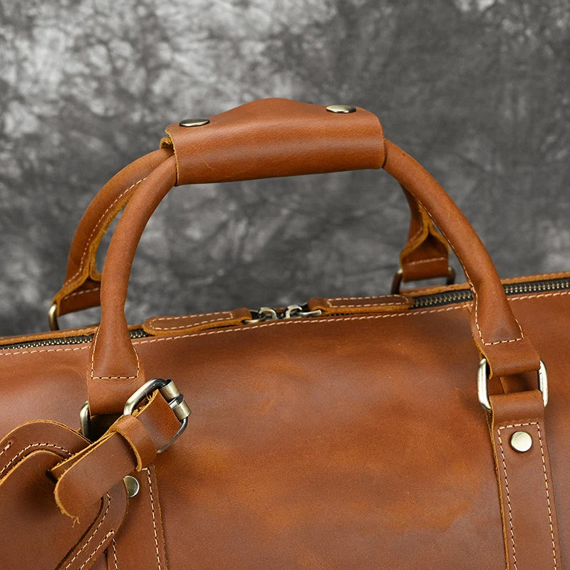 Fashionable Style Men's Leather Travel Handbags Real Cowhide Leather Duffle Bags For Man Male Weekend Bags With Shoe Pocket