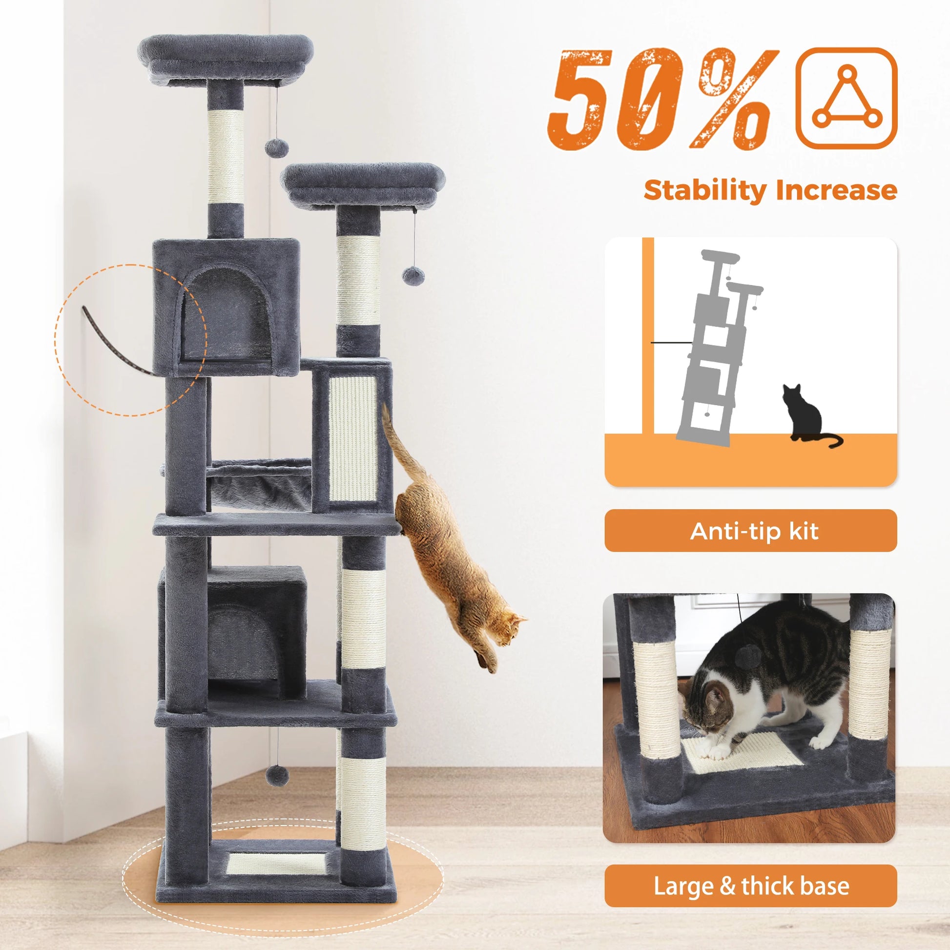 Multi-Level Cat Tree with Scratching Posts, Cozy Condo, Hammock, Large Cat Tower for Indoor Cats, Cat Scratching Board, Cat Toys
