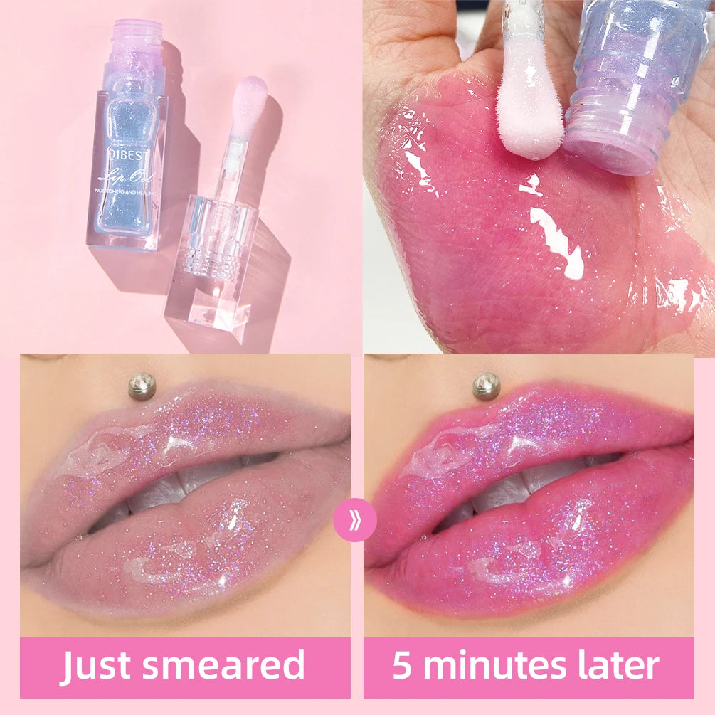 Mirror Lip Gloss Temperature Color Change Lipstick Lasting Moisturizing Glitter Lipstick Gloss Pearlescent Pink Clear Lip Glaze