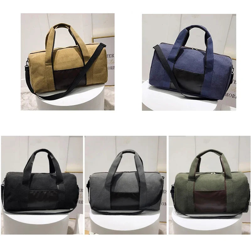 Canvas Simple Travel Luggage Handbags Solid Durable Duffel Shoulder Bags Crossbody Weekend Carry Organizer for Men Women