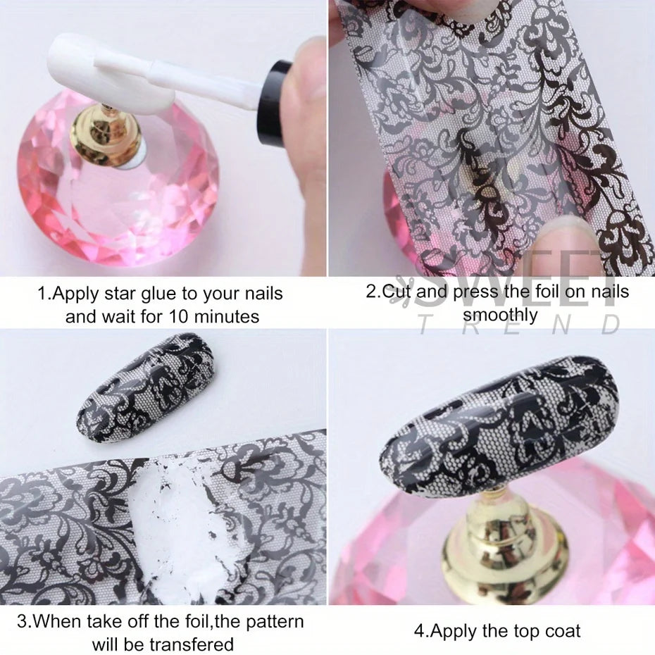 10pcs Clusters of Flowers Nail Foils Transfer Stickers Vintage Floral Design Romantic Starry Sky Paper Elegant Manicure Sliders