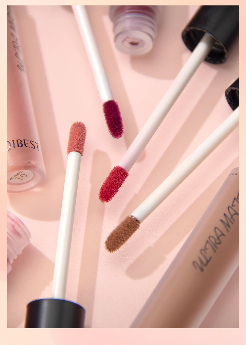 QIBEST Waterproof Matte Nude Lip Gloss 12 Colors Lasting Liquid Lipstick Moisturizing Non-stick Cup Black Red Purple Lip Glaze