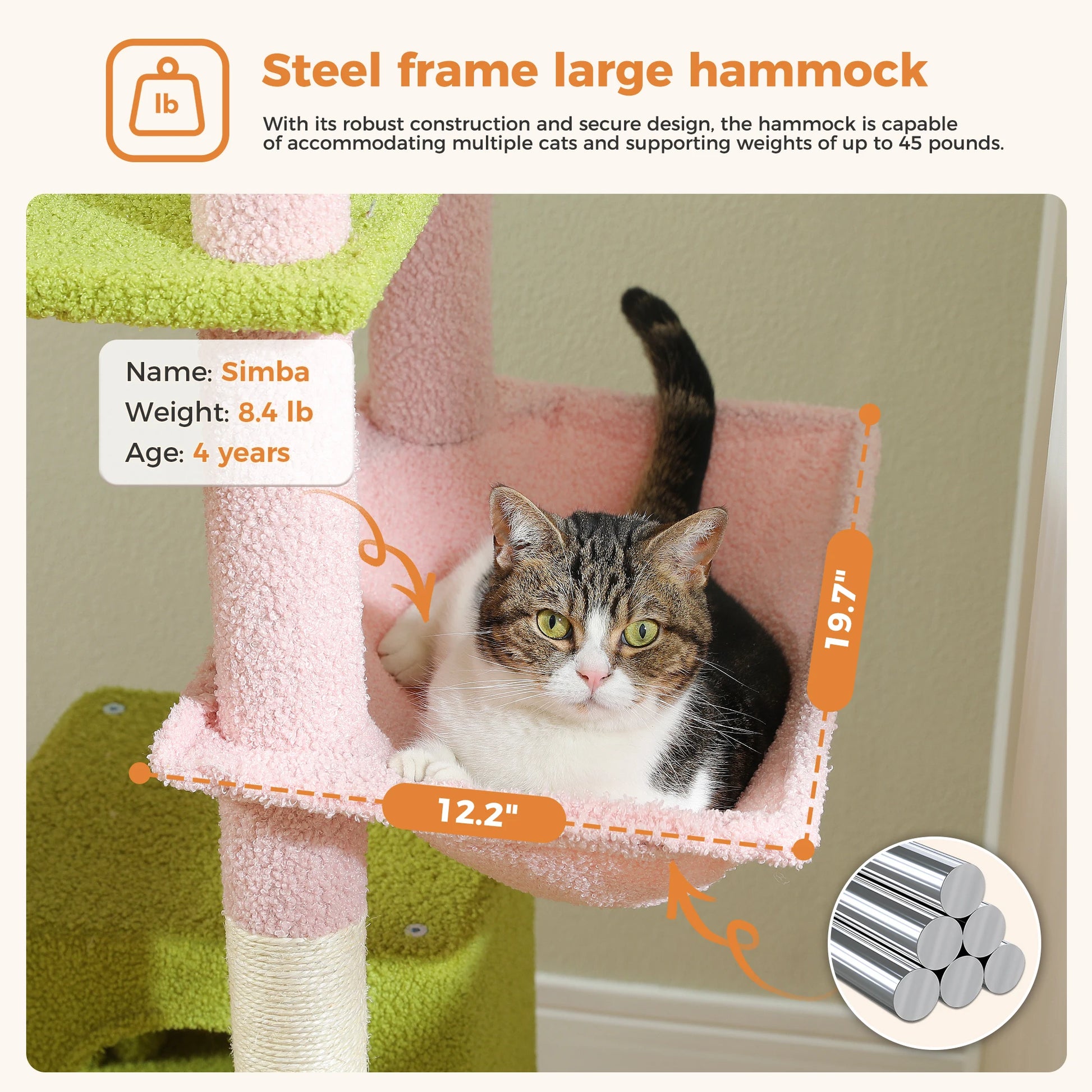 Multi-Level Cat Tree with Scratching Posts, Cozy Condo, Hammock, Large Cat Tower for Indoor Cats, Cat Scratching Board, Cat Toys