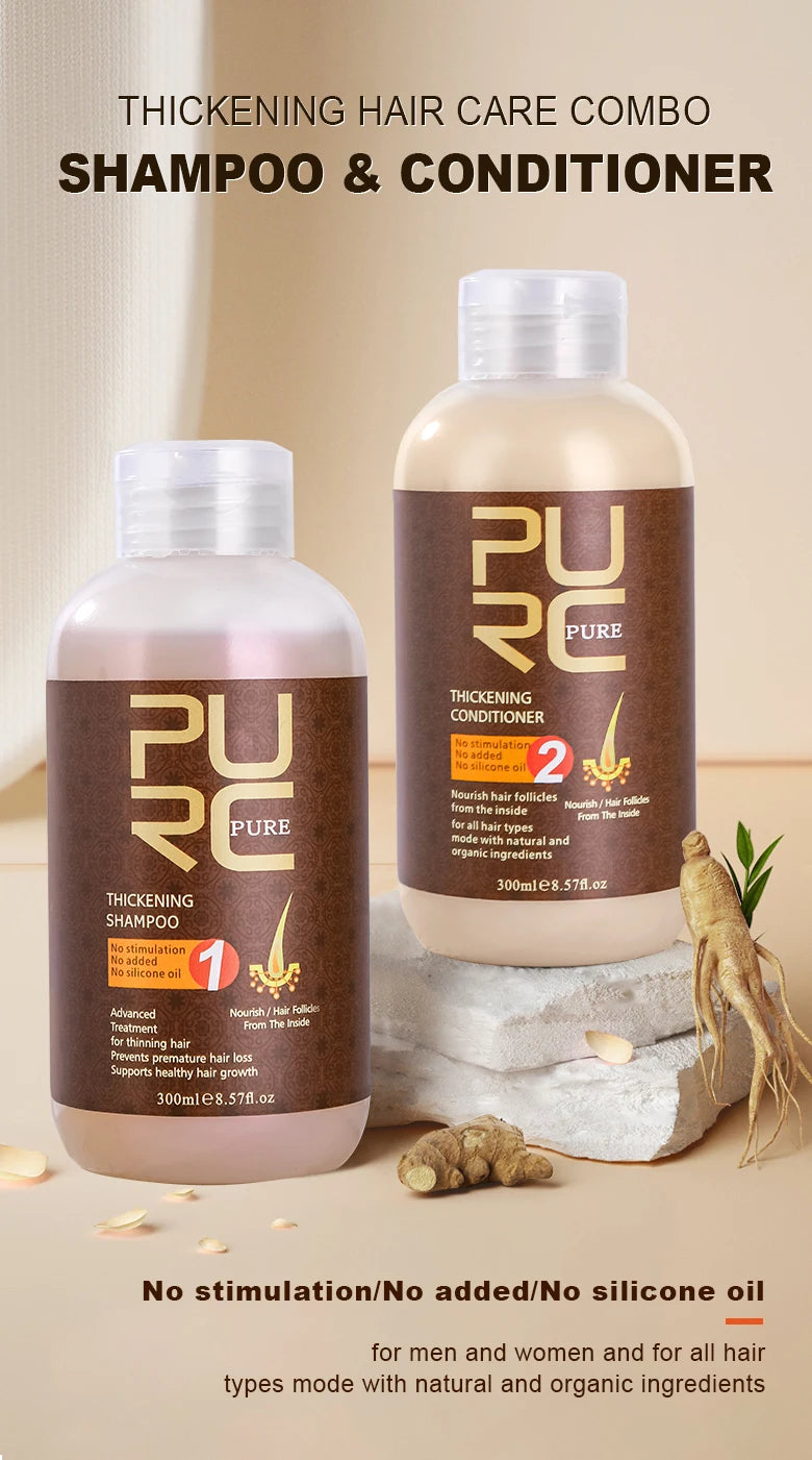 PURC Hair Shampoo Conditioner Ginger Nourishing Root Thickening Scalp Treatment Cleaning Smoothing Hair Care Products 600ml