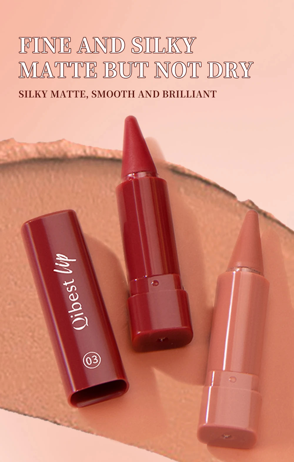 QIBEST 6 Color Matte Lipliner Lipstick Waterproof Lip Stain Lipstick Natural Nude Pink Lip Liner Outline Lips Contour Makeup