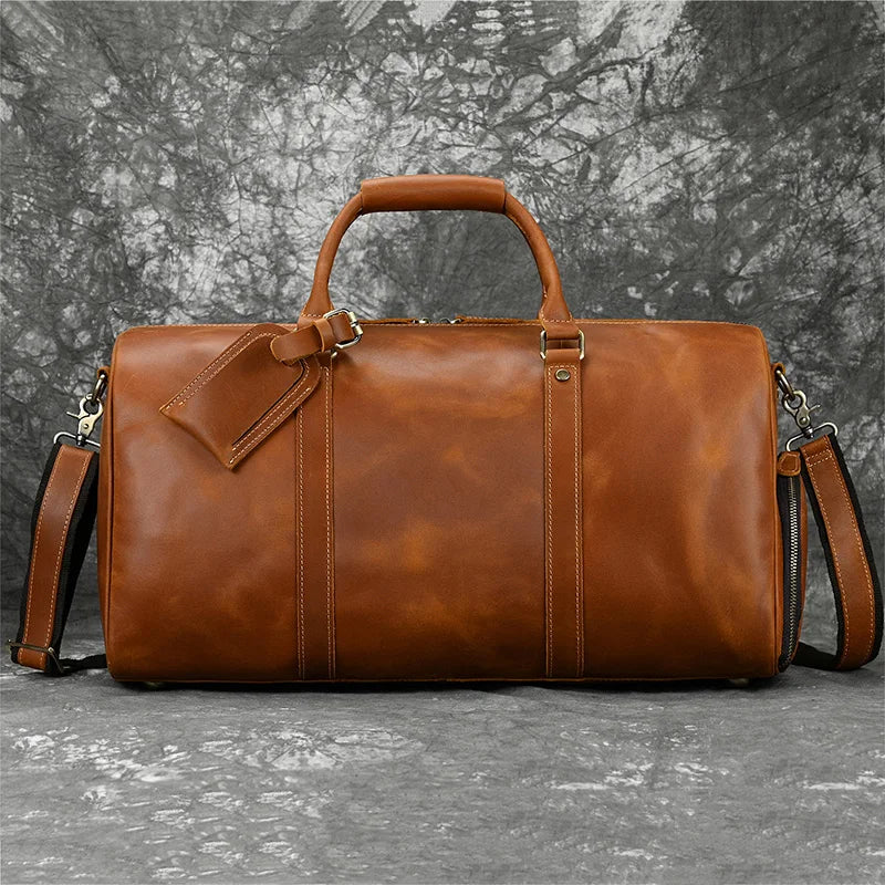 Fashionable Style Men's Leather Travel Handbags Real Cowhide Leather Duffle Bags For Man Male Weekend Bags With Shoe Pocket