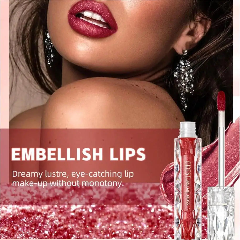 Diamond Shimmer Waterproof Lipgloss 10 Colors Liquid Lipstick Glitter Shiny Pearl Glaze Long Lasting Lip Tint Women Makeup