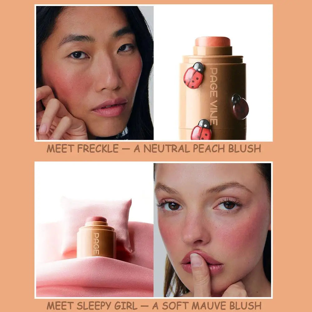 PAGE VINE Pocket Blush Stick Lip And Cheek Hydrating Stick Natural Rouge Powder Blush Cream Lipstick Cheek Easy To Apply Color