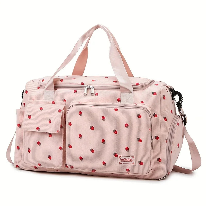 Large Capacity Casual Strawberry Print Duffel Bag with Multiple Compartments - Ideal for Travel, Gym, and Everyday Use