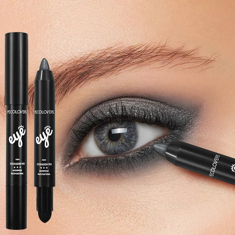 Pearlescent Eyeshadow Pencil Stick Highlight Stick, Black & Grey Shimmer Eye Shadow Pen with Eyeliner, 1pc