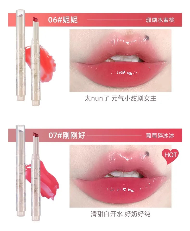 FLORTTE Solid Lip Gloss Water Light Glitter Clear Lipstick Pink Mirror Lip Glaze Jelly Moisturizing Lip Tint Cosmetics Makeup