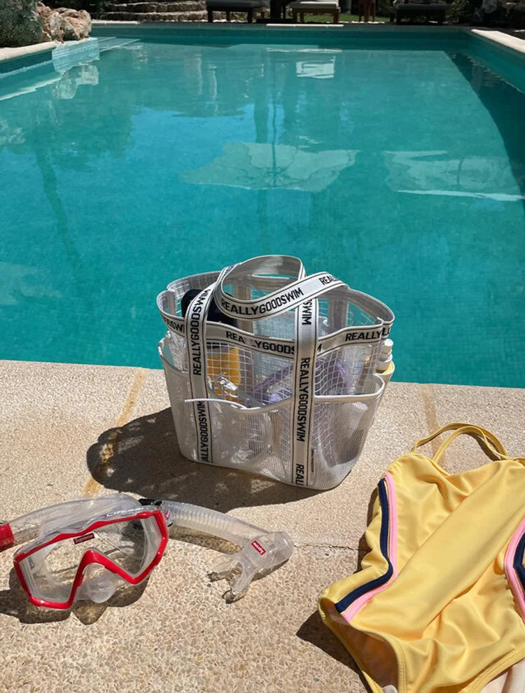 Gym Bag Beach Bag Fashions Transparent Waterproof Multi-Pocket Tote Swimming Mesh Bags High Volume Beach Organiser Travel Swim