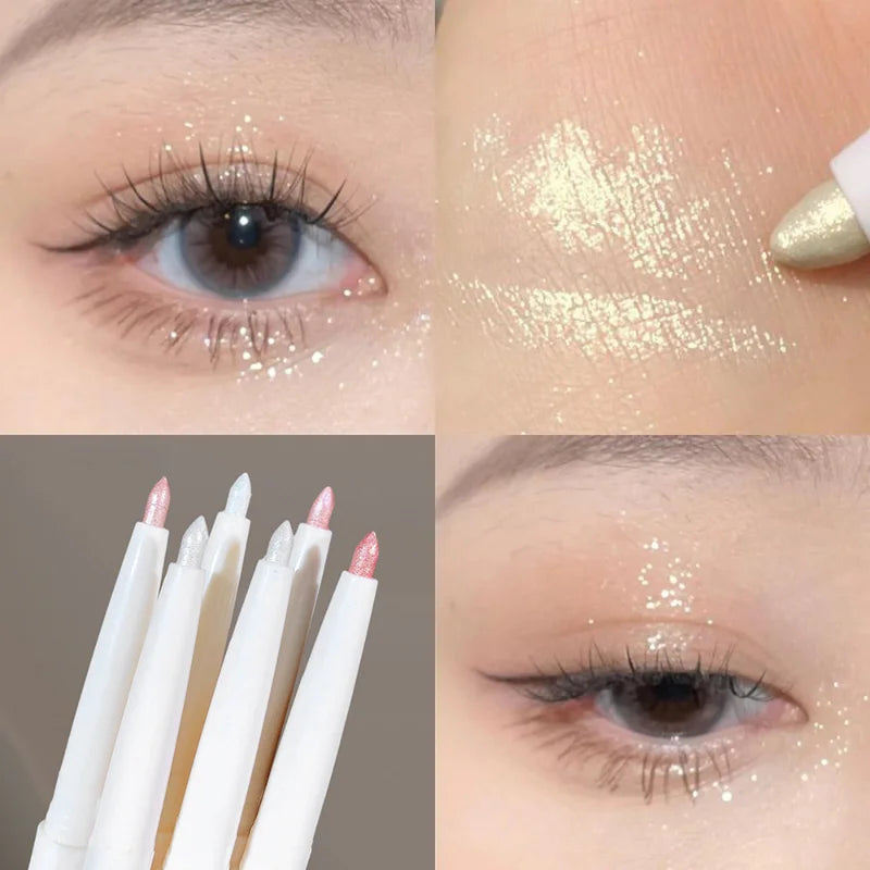 Pearly Glitter Eyeliner & Highlighter Pen - Waterproof, Sparkling Under Crease Eyeshadow Stick For Monochrome Eye Makeup