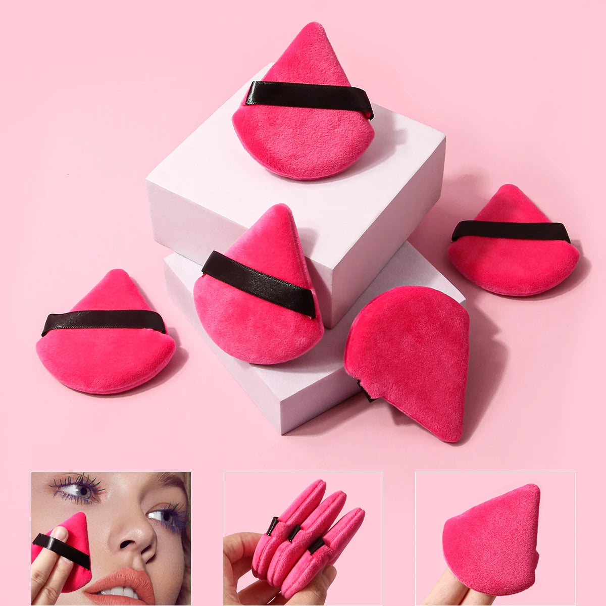 5Pcs Black Triangle Powder Puff For Loose Powder Liquid Cosmetic Soft Plush Powder Puff Makeup Foundation Puff Makeup Tool
