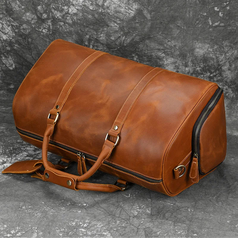 Fashionable Style Men's Leather Travel Handbags Real Cowhide Leather Duffle Bags For Man Male Weekend Bags With Shoe Pocket